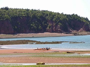 Spicers Cove with kayaks on beach