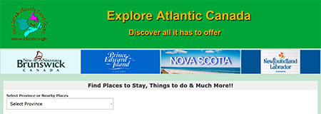 Front Page of Explore Atlantic Canada .ca
